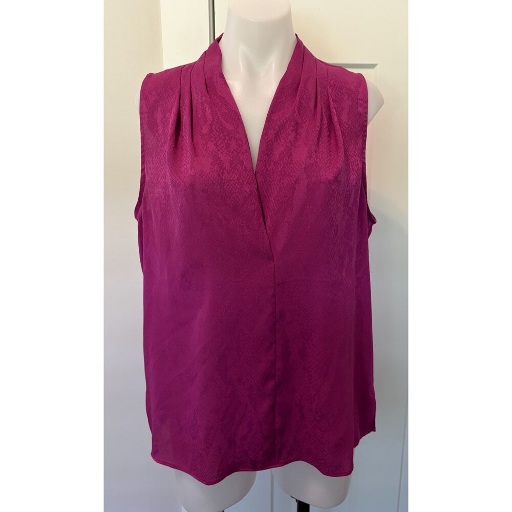 White House Black Market Womens TOP Sleeveless Fuchsia Pink/Purple V-Neck Size L